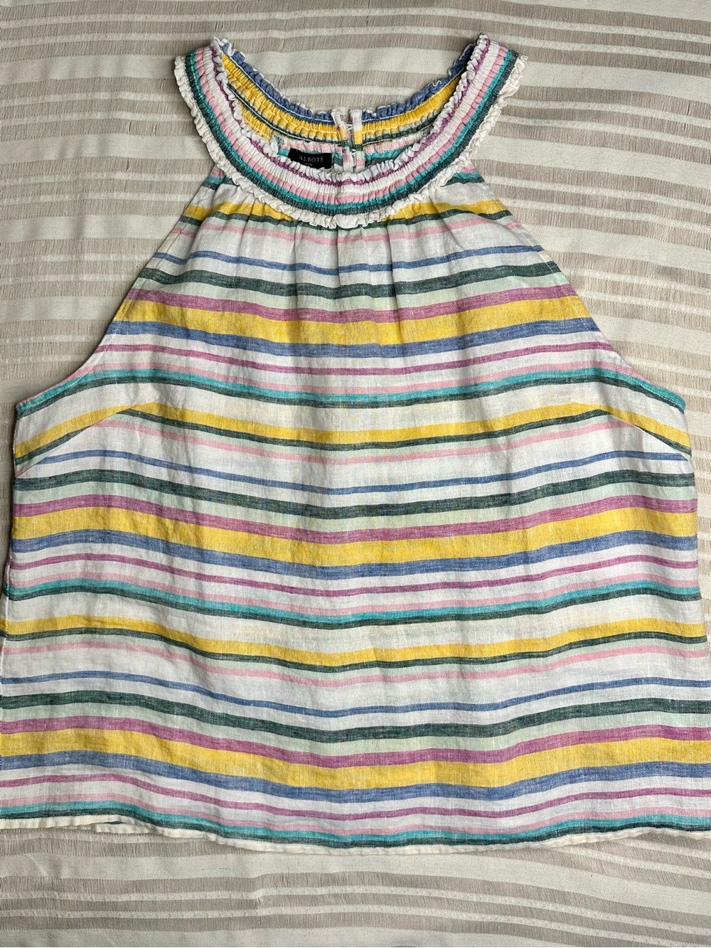 NWT 100% LINEN Halter Top – Festive Stripe Petite XL - Picture 2 of 8